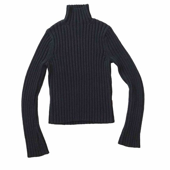 Abercrombie & Fitch Cable Knit Sweater Pullover Navy Blue Mock Women L (fits M) - Picture 1 of 8